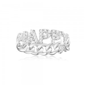 Silver 'happy' Chain Ring